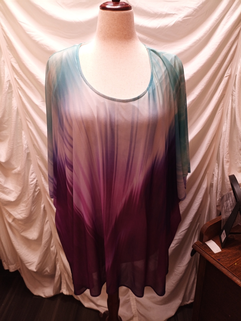 Catherines Teal-to-Purple Sheer Ombre Scoop-Neck Tunic